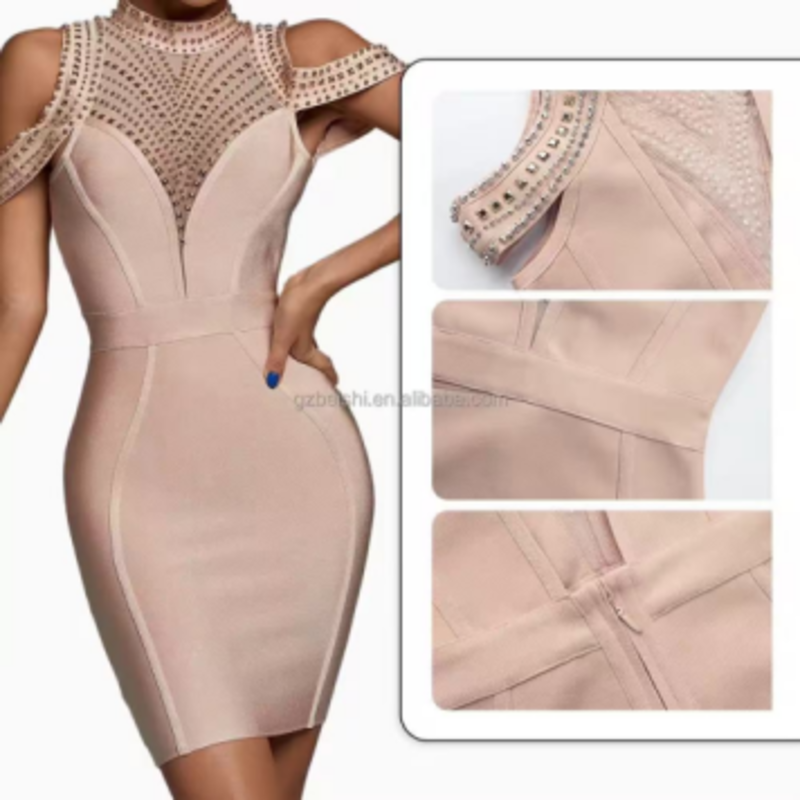 Rayas de espagueti de vendaje de punto de verano, vestidos de carpeta sin tirantes