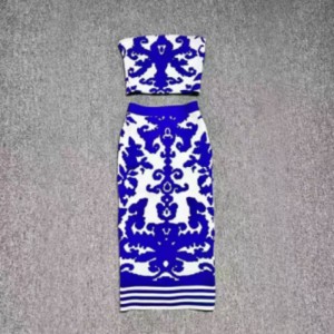 Summer Jacquard Knit Bustier, Knit Jacquard Hip-juego de falda longitud