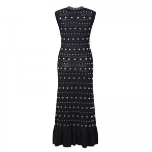 Vestir el collar del dólar con volantes de hombro sin mangas, vestidos de punto metálico