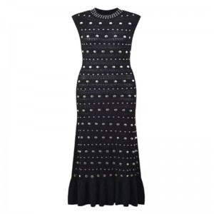 Vestir el collar del dólar con volantes de hombro sin mangas, vestidos de punto metálico