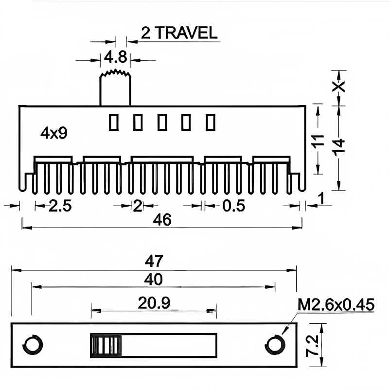 Interruptor deslizante SS-49D01Vertical-Montado 9-Posición doble-Polo doble-Interruptor de alimentación en miniatura de fila para juguetes